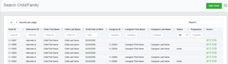 "Search Child/Family grid